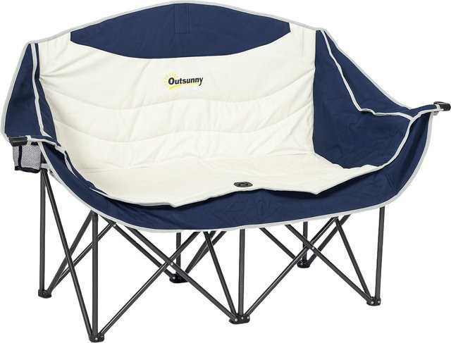 Outsunny 2-Sitzer Faltstuhl für Outdoor und Camping in Blau mit Getränkehalter und Tragetasche - Bild 1