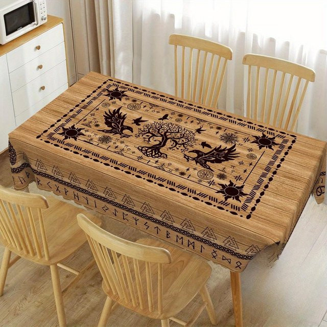 JINGYUE Pet Tischdecke im Wikingerstil mit Lebensbaum-Motiv, Braun, B/H: 90 x 140 cm - Bild 1