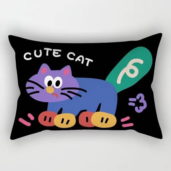 VIKAMA Kissenbezug mit buntem Cartoon-Tier-Print und Streifen, rechteckige Kissenhülle für Sofa und Wohnzimmer, B/H: 50 x 30 cm - Bild 2
