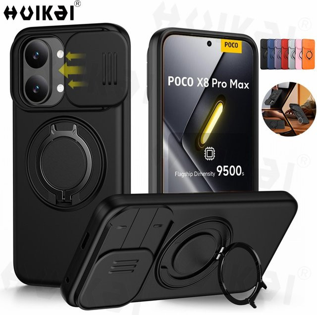 Schutzhülle für Xiaomi Poco X8 Pro und Redmi Note 15 Pro Plus+ in Schwarz mit Kameraschutz, aufklappbarem Ständer und magnetischer Rückseite - Bild 1