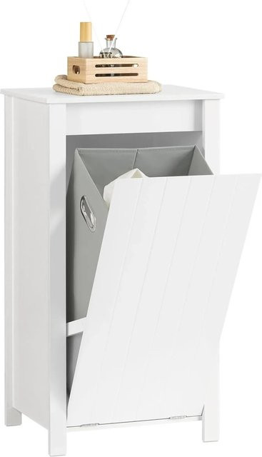 SoBuy Wäscheschrank mit ausklappbarem Wäschesack aus Holz in Weiß BZR100-W, B/T/H: 35,0 x 45,0 x 85,5 cm - Bild 1
