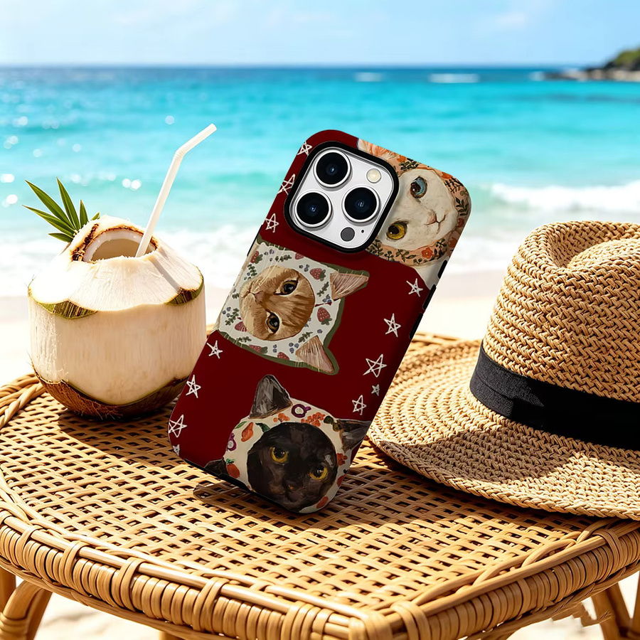 CaseChic MagSafe Schutzhülle für iPhone 17 16 15 14 Plus Pro Max mit verspielten Katzen mit Mützen in Multicolour, matte stoßfeste PC-Hülle mit Bumper - Bild 3