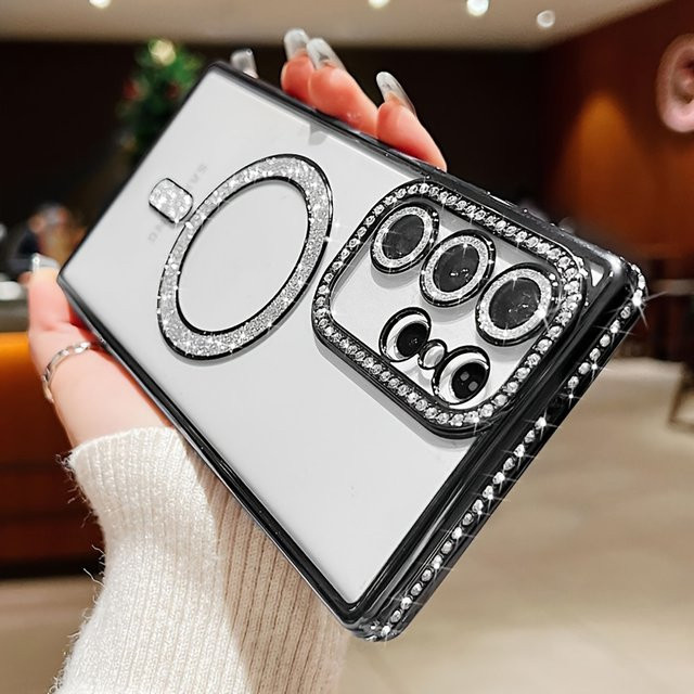 Modische Galvanisierte Diamanten-Handyhülle mit MagSafe und Linsenschutz für Samsung S26 S25 Edge S24 FE S23 Ultra Plus in Pink - Bild 1