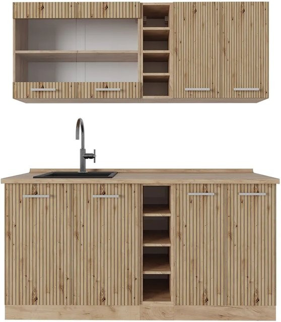 Vicco R-Line Singleküche Artisan-Eiche/Goldkraft Eiche, Breite: 160 cm - Bild 1