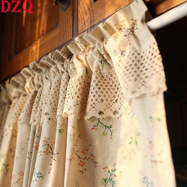 DZQ Kurzvorhang im Koreanischen Pastoral-Stil aus Leinen mit floralem Spitzenmuster für Küche und Fenster, Breite: 80 cm, Höhe: 30 cm - Bild 1