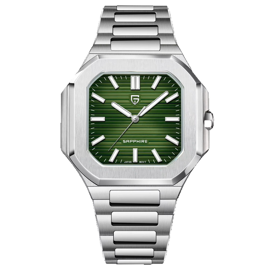 PAGANI DESIGN Armbanduhr, Quarz, Edelstahl, 37 mm, Herren, Silber, Grün - Bild 7