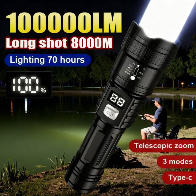 KDULIT Taktische LED Taschenlampe in Schwarz, wiederaufladbare Metall-Taschenlampe für Camping und Outdoor - Bild 1