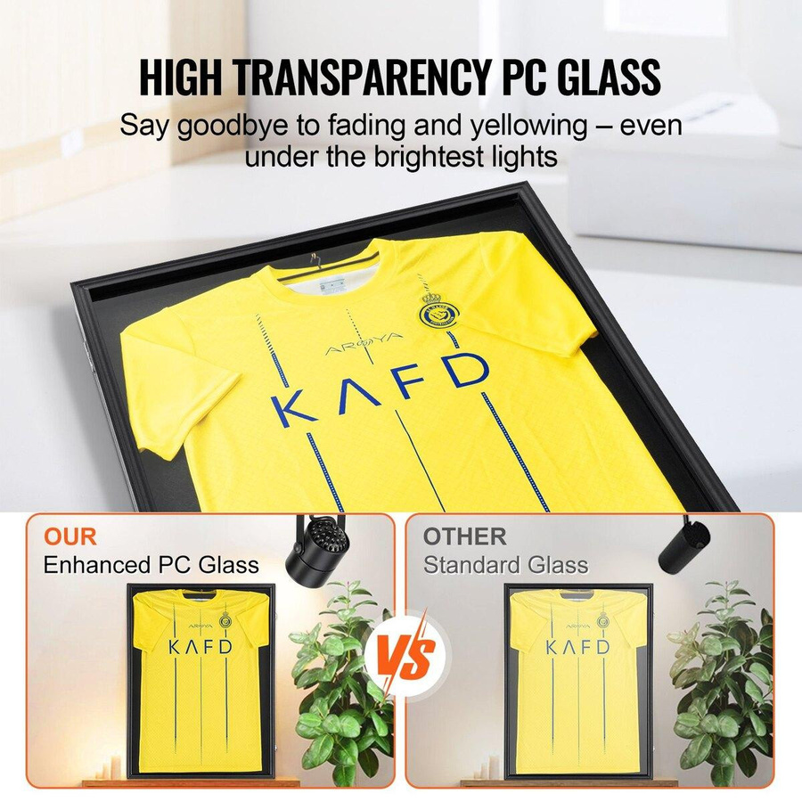 QYK Trikot-Display-Rahmenkasten in Mattschwarz, abschließbare Shadowbox mit UV-Schutz-PC-Glas und Aufhängern, B/H: 61 x 81,3 cm - Bild 1