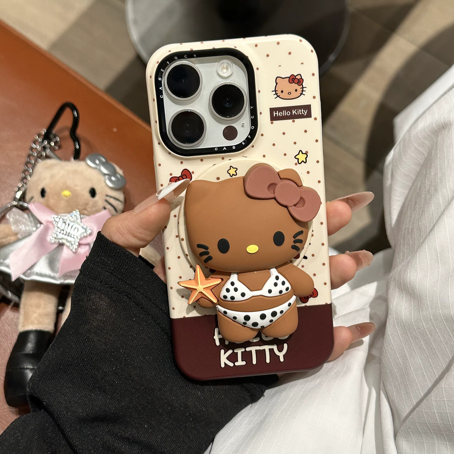 Sanrio Hello Kitty Magnetische Handyhülle mit Ständer für iPhone 16 15 Pro Max 14 13 in Braun mit MagSafe Kompatibilität - Bild 6