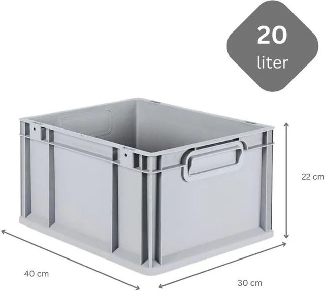 PROREGAL SuperSparSet 5x Eurobox NextGen Grip mit Scharnierdeckel und grünen Schiebeschnappverschlüssen, Grau, H x B x T: 22 x 30 x 40 cm - Bild 1
