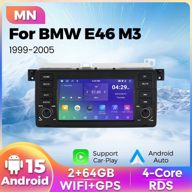 STRONGNAVI Android 13 Auto Multimedia Player mit 7 Zoll Display, Carplay, WiFi und GPS, Schwarz, passend für BMW E46 M3 und Rover 75 Coupe 318/320/325/330/335 (1999-2005) - Bild 1