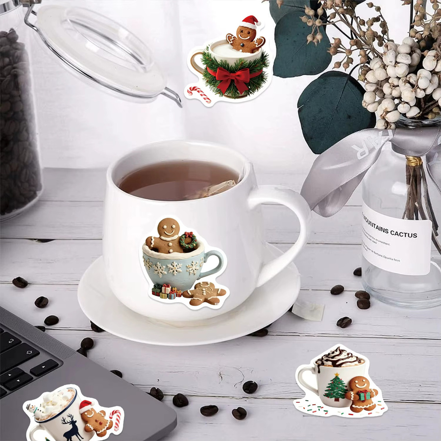 50 oder 100 Stück Weihnachts Kaffee Cartoon Aufkleber wasserfest und dekorativ für Schreibwaren, Gepäck und dein Handy in Multicolour - Bild 2