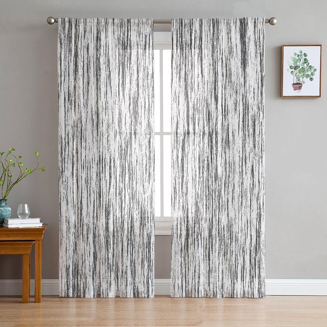 Transparente Organza-Vorhänge mit abstrakter Baumtextur und Farbverlauf in Grau, Breite: 135 cm, Höhe: 185 cm - Bild 1