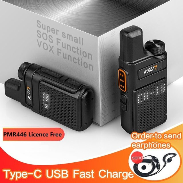 Ksut PMR446 Walkie Talkie Set, 2 Stück tragbare Zwei-Wege-Funkgeräte in Schwarz - Bild 1