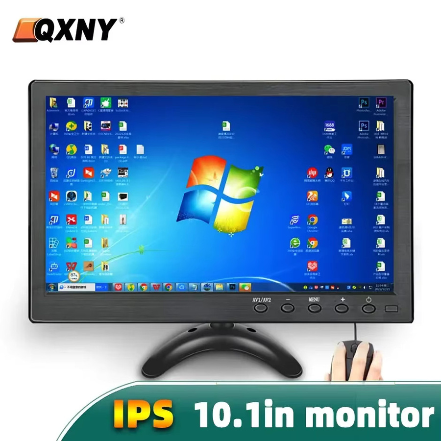 QXNY 10,1 Zoll HD IPS LCD Monitor in Schwarz mit HDMI, VGA, AV und BNC Eingang für PC, Computer, CCTV und Spielekonsolen - Bild 2