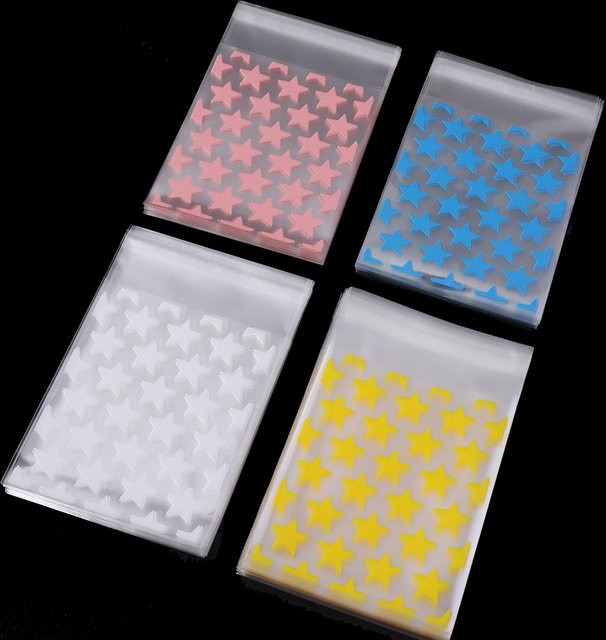 100 Stück selbstklebende Sternbeutel von Linsoir Beads in Blau und Multicolour zur Verpackung von Karten, Schmuck oder Geschenken, B: 10,0 cm, H: 8,0 cm, T: 10,0 cm - Bild 1
