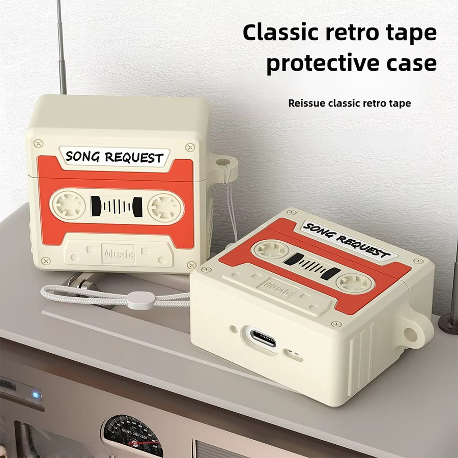 3D Retro Band Recorder Silikon Schutzhülle für Apple Airpods Pro 2 und Airpods 4 in Grau - Bild 3