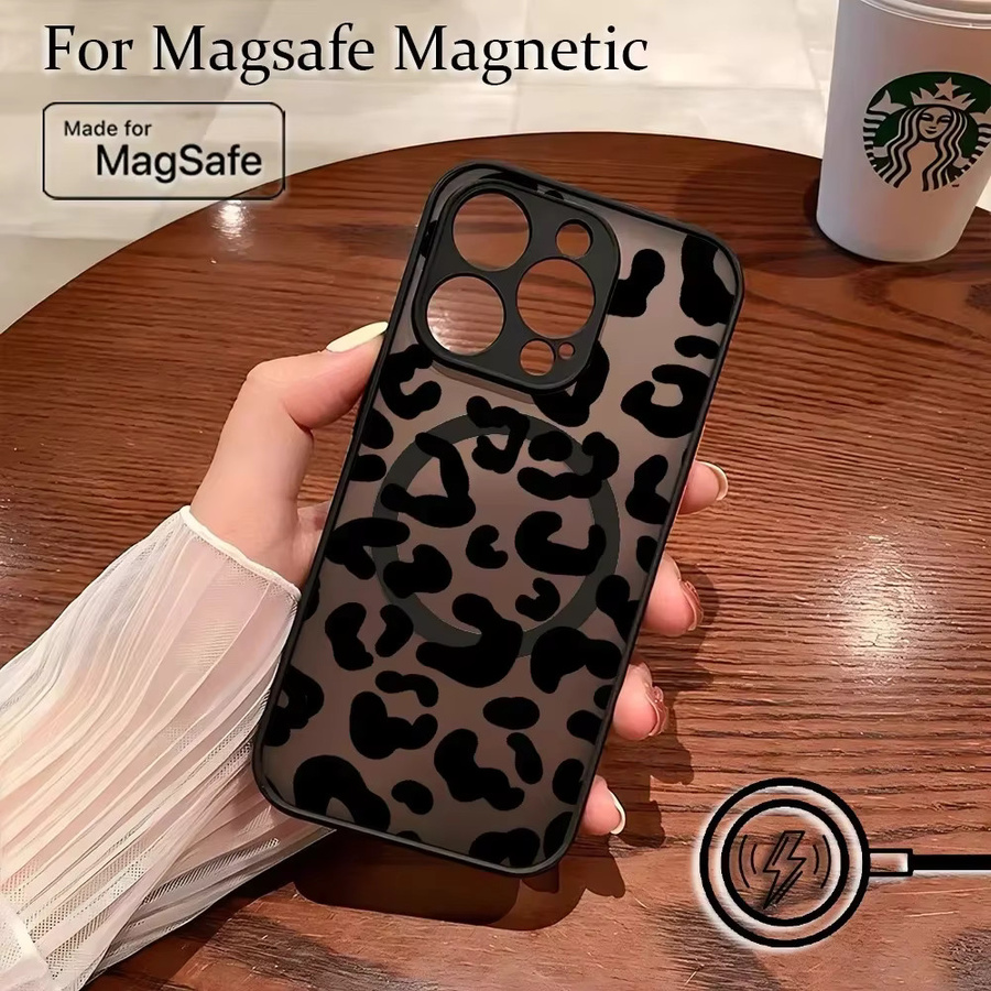 Potdemiel Handyhülle mit braunem Leopardenmuster im Y2K-Design für iPhone 15 14 13 12 11 Pro Max Mini XR XS X 7 8 6 Matte magnetische Rückseite - Bild 2