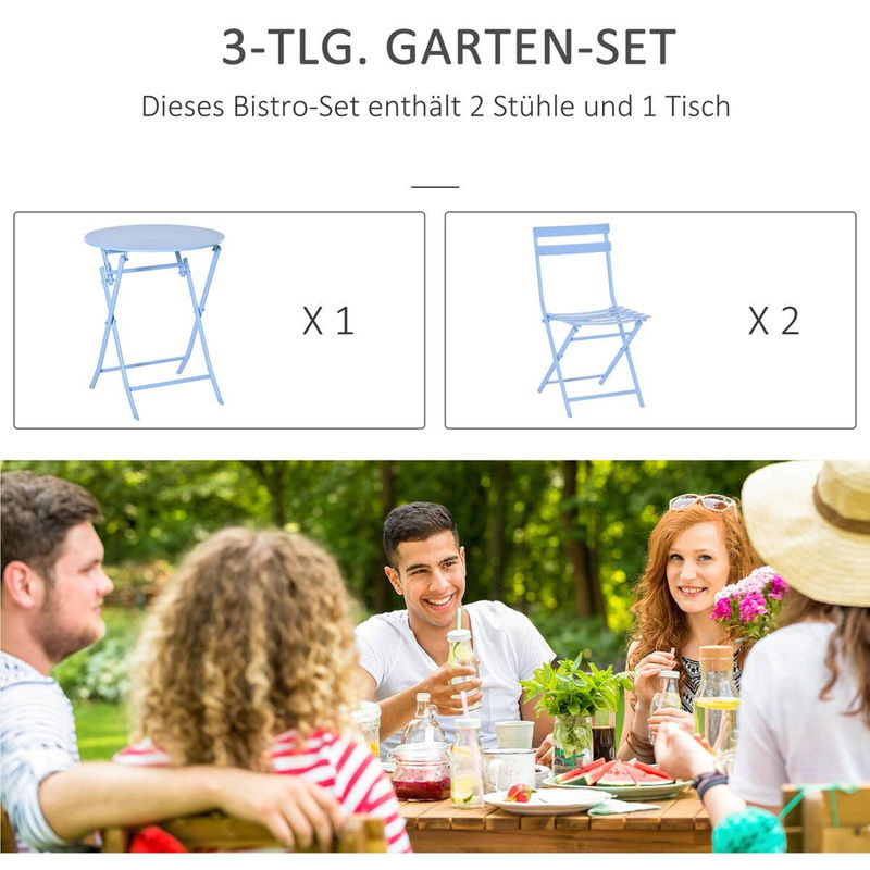 Outsunny Gartenmöbel-Set aus Metall in Hellblau - Bild 2