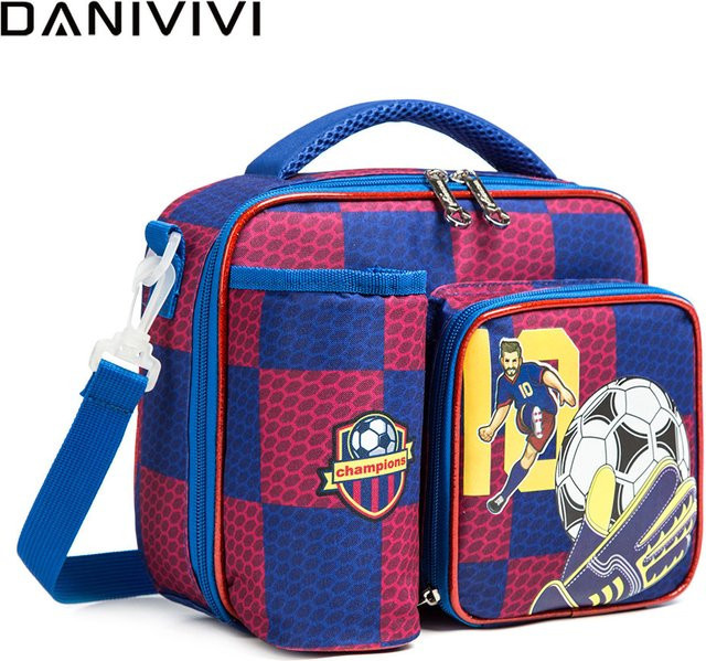 DANIVIVI Lunch-Set für Grundschulkinder in Braun und Multicolour mit Lunchbox, Flaschenhalter und Handtasche - Bild 1