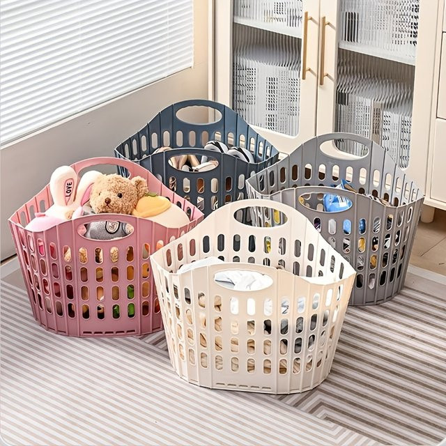 Faltbarer Wäschekorb in Weiß als tragbare Aufbewahrungsbox für schmutzige Kleidung mit mehreren Fächern, B/T/H: 40,0 x 32,0 cm - Bild 1