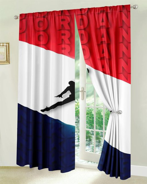 Yiran Furniture Basketball Design Vorhänge mit Stern Logo, 2er Set, Multicolor, B: 100 cm, H: 160 cm - Bild 1