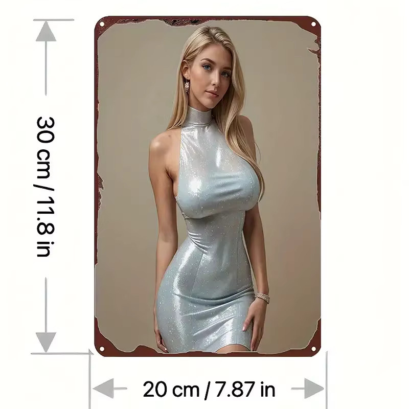 Retro 2D-Wandkunstschild aus Metall mit Damen-Silhouette von CIFBUY, B/H: 20,3 x 30,5 cm - Bild 2