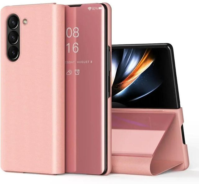 Hochwertige Leder Klapphülle mit Smart View Spiegelfunktion für Samsung Galaxy Z Fold 7 6 5 4 3 5G in Rose Gold - Bild 1