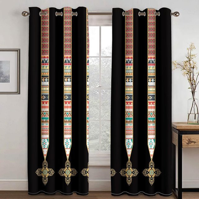 Yiran Furniture Set aus 2 Vorhängen im äthiopisch-eritreischen Tilet Design, Schwarz, Polyester, B/H: 60 x 50 cm - Bild 1