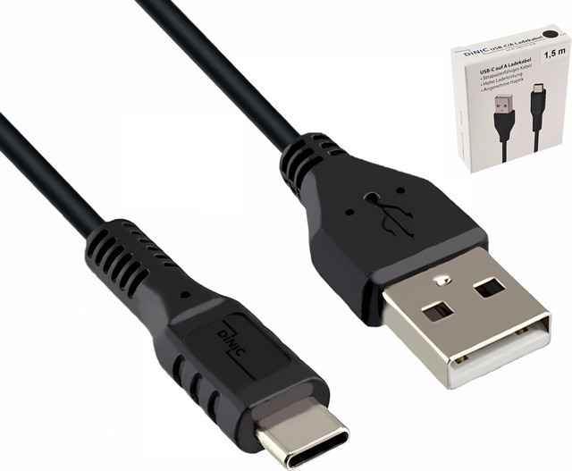 DINIC USB C auf USB A Ladekabel, Schwarz, Länge: 1,50 m - Bild 1