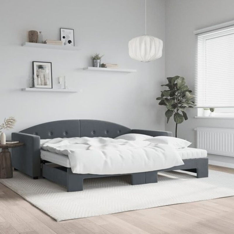 Ausziehbares Funktionsbett mit Matratze von Vidaxl in Anthrazit aus Samt und Metall, B/T: 100 x 200 cm - Bild 1
