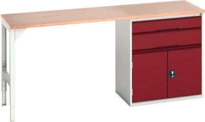 Unterbauwerkbank Bott verso mit Multiplex-Platte, 2 Schubladen, 1 Tür und 1 Ablageboden, Lichtgrau/Purpurrot, B: 200 cm, T: 60 cm, H: 93 cm - Bild 1