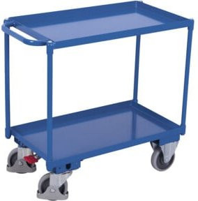 VARIOfit Tischwagen mit 2 Ladeflächen in Blau und Stahl, B/T: 84,5 x 49,5 cm mit waagerechtem Schiebegriff - Bild 1