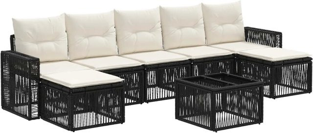 vidaXL Gartensofa-Set 8-teilig in Schwarz und Weiß mit L-Form, Polyrattan und Metallgestell, inklusive Outdoor-Sofa, Couchtisch und Ottomane - Bild 1