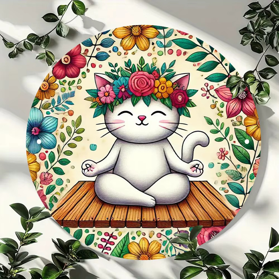 Rundes Aluminiumschild Do Yoga Katze von Potdemiel im Vintage-Stil für die Wanddekoration in Mehrfarben, Durchmesser: 19,8 cm - Bild 5
