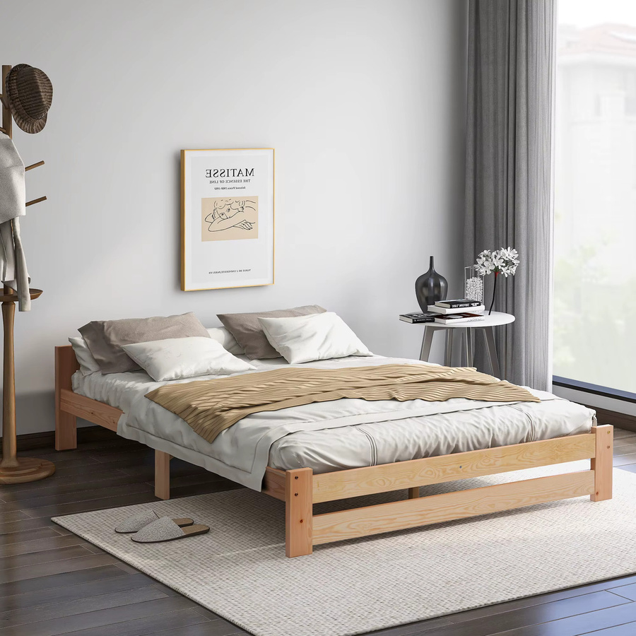Modernes Futonbett aus Massivholz mit Kopfteil und Schiefergitter in Natur, B/T/H: 90 x 200 cm bis 140 x 200 cm - Bild 2