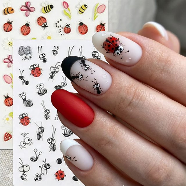 QIANJIKU Nagelaufkleber 5D Blumen- & Insektenmuster, Grün - Bild 1