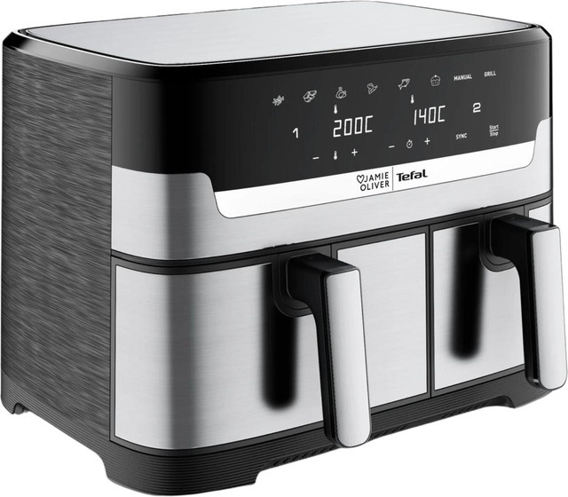 Tefal Jamie Oliver Dual Easy Fry & Grill Doppel-Heißluftfritteuse in Edelstahl, 8,3 l Füllmenge, Silber - Bild 1