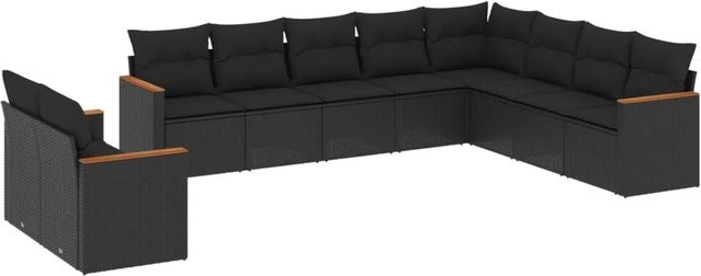 vidaXL 10-tlg. Garten-Sofagarnitur aus Poly-Rattan in Schwarz mit Kissen und Stauraum - Bild 1