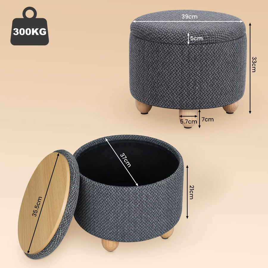 WOLTU Ottoman Aufbewahrungshocker grau, faltbarer gepolsterter Hocker mit Deckel und Kiefernholzbeinen im skandinavischen Design - Bild 3