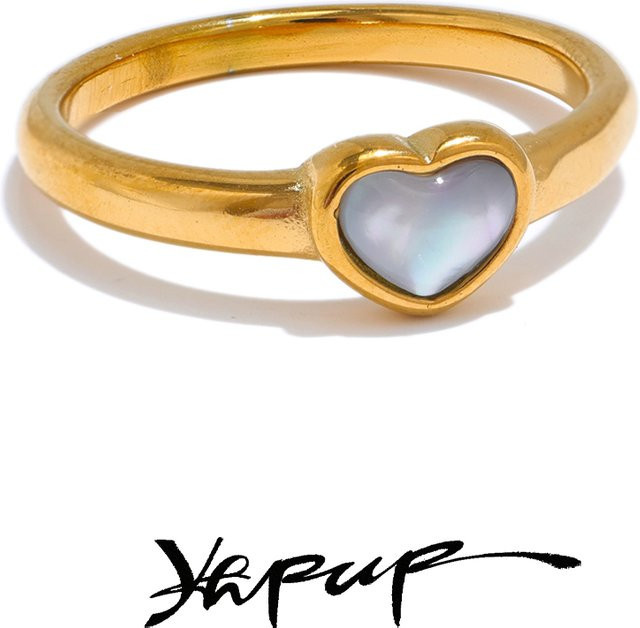Yhpup Ring, Herz, Shell Stein, 18K Gold Farbe PVD überzogen - Bild 1