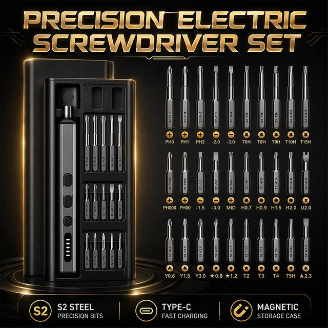 Galacok Präzisions-Elektroschraubendreher-Set mit 30 Bits und LED-Licht, wiederaufladbares Elektrowerkzeug-Set für PC und Handy-Reparaturen - Bild 1