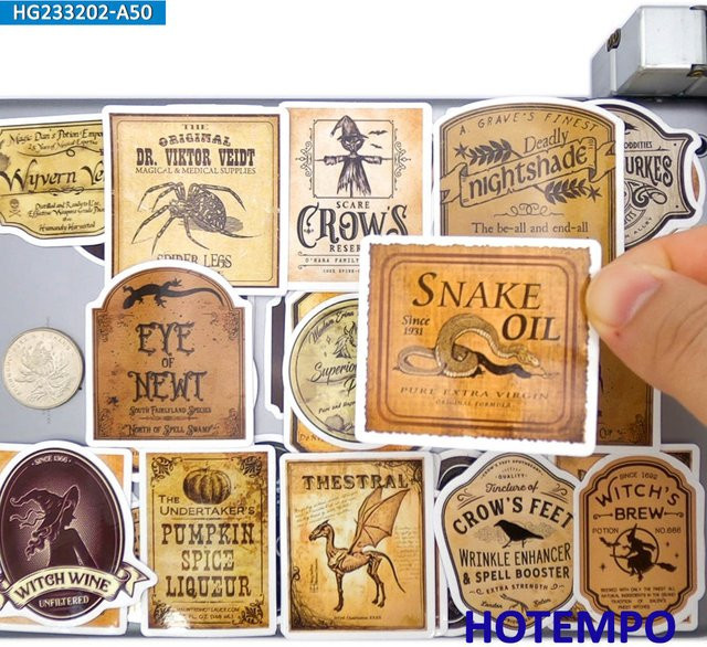 HOTEMPO Retro Alchemy Halloween Magic Potion Label Sticker 50-teiliges Set - Bild 1