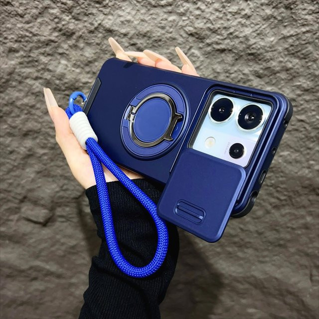 KESUFEIDA Magnetische Schutzhülle für Redmi Note 13 Pro 5G 4G mit Lanyard, Schiebe-Kameraobjektivring und Ständer in Blau - Bild 1