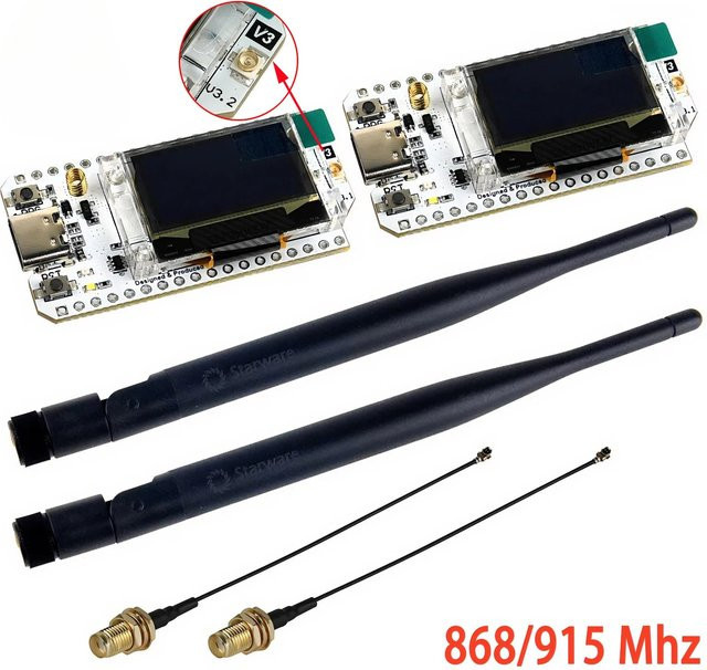 2 Sets Heltec LoRa32 V3 Entwicklungsboard mit ESP32-S3, SX1262 LoRa, WiFi und BLE sowie 5 dBi SMA-Antenne für Meshtastic IoT-Projekte - Bild 1