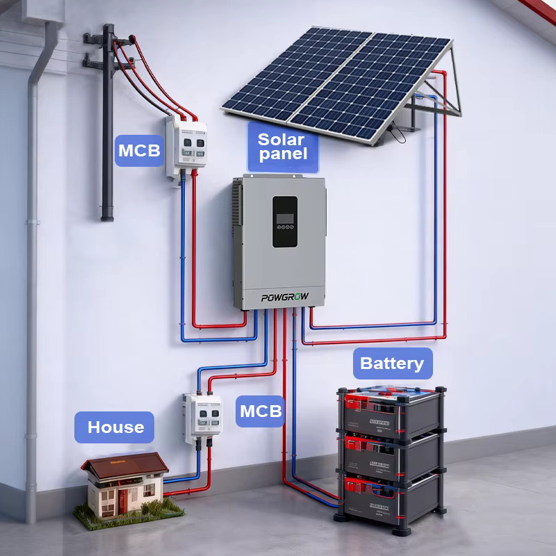 POWGROW Hybrid-Solarwechselrichter 3,6kW 24V mit 100A MPPT Solarladegerät und WLAN-Modul, Grau - Bild 4