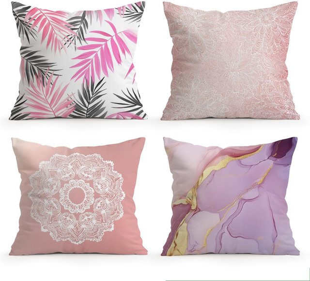 Dekorativer Kissenbezug im Bohème-Stil von JMG Clothing, Rosa Floral, Polyester, B/H: 45 x 45 cm - Bild 1