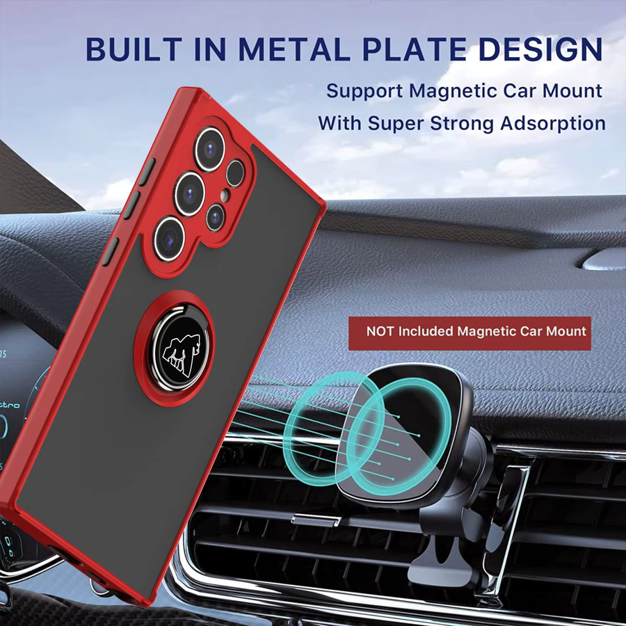 Diebstahlsichere Acryl-Handyhülle für Samsung Galaxy S26 Ultra S25 Edge S24 S23 FE S22 Plus mit Metall-Magnetring-Ständer in Transparent und Rot - Bild 2
