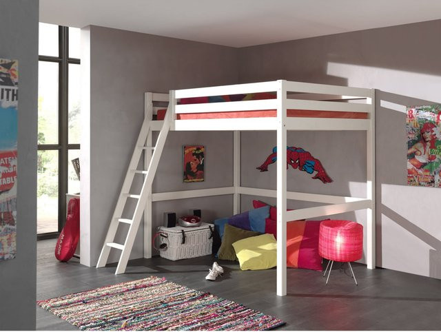 Vipack Hochbett aus massiver Kiefer für Kinder, weiß, B/T/H: 140 x 200 cm - Bild 1