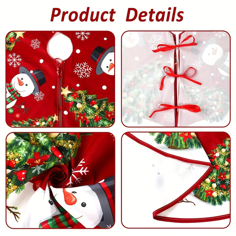 VIKAMA Schneemann Weihnachtsbaumkleid in Rot mit Schneeflocken-Design für deine Weihnachtsdekoration im Innen- und Außenbereich - Bild 2